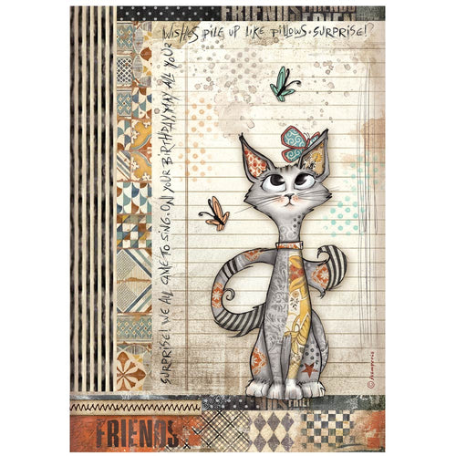 **Pre-Order** Stamperia - Furry Friends - A4 Rice Paper - Cat and Butterfly (ETA Beg Nov 25)
