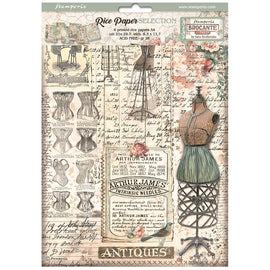 Stamperia - Brocante Antiques - A4 Assorted Rice Papers (6 Sheets)