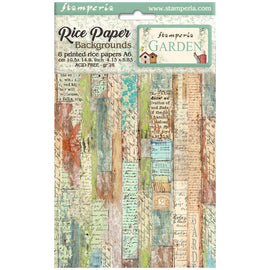 Stamperia - Garden - A6 Assorted Rice Papeers "Backgrounds" (8 Sheets)