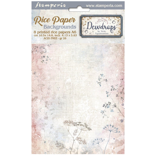 Stamperia - Create Happiness Dewdrops - A6 Assorted Rice Papers "Backgrounds" (8 Sheets)