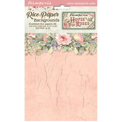 Stamperia - House of Roses - A6 Assorted Rice Papers "Backgrounds" (8 Sheets)