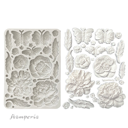 Stamperia - Old Lace - Silicon Mould A5 - Butterfly and Flowers