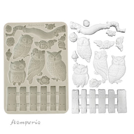 Stamperia - The Owl's House - Silicon Mould A5 - Owls and Branch