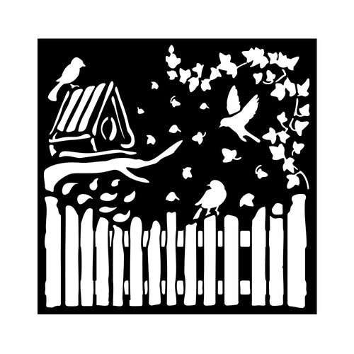 Stamperia - House of Roses - Stencil 18x18cm - Fence and Birds