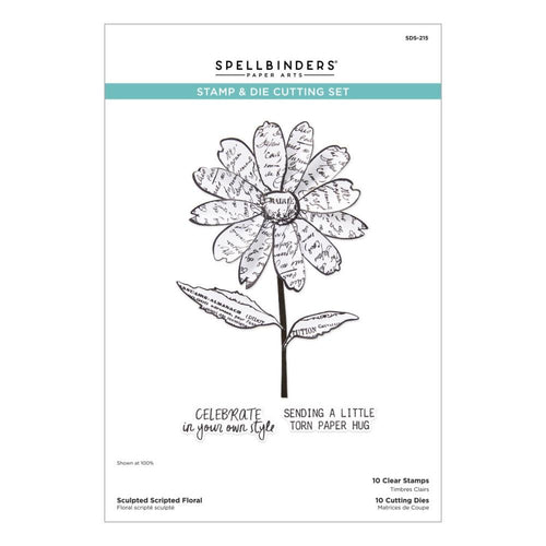 Spellbinders - Beautifully Imperfect - Stamp & Die Set - Sculpted Scripted Floral 10pc