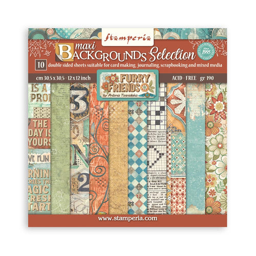 **Pre-Order** Stamperia - Furry Friends - 12x12 Paper Pack "Backgrounds" (ETA Beg Nov 25)