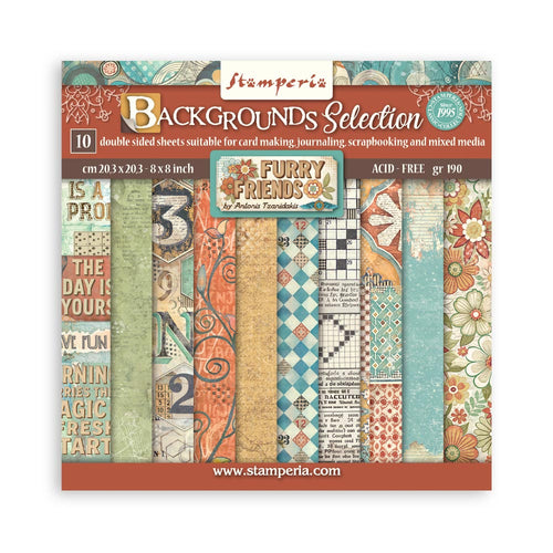 **Pre-Order** Stamperia - Furry Friends - 8x8 Paper Pack "Backgrounds" (ETA Beg Nov 25)