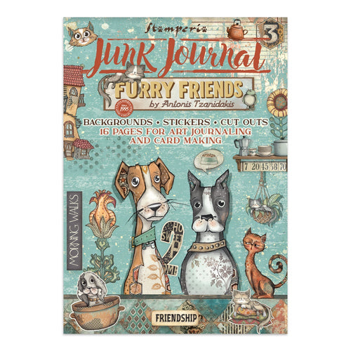 **Pre-Order** Stamperia - Furry Friends - Junk Journal Book (Backgrounds, Stickers & Lasercuts) (16 Pages) (ETA Beg Nov 25)
