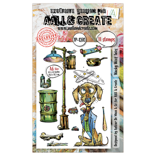 AALL & Create - A6 Photopolymer Clear Stamp Set #1270 - Wacky Woof Tales (11pcs)