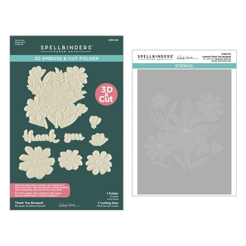 Spellbinders - Wendy Vecchi - 3D Emboss & Cut Folder with Stencil Bundle - Thank You Bouquet