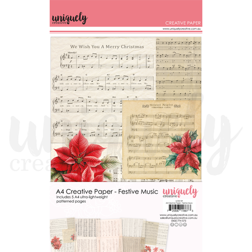 Uniquely Creative - Home For Christmas - A4 Creative Paper "Festive Music"
