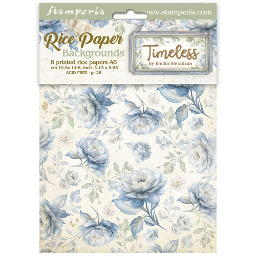 Stamperia - Timeless - A6 Assorted Rice Papers "Backgrounds" (8 Sheets)