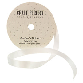 Craft Perfect - Crafter's Ribbon - Double Face Satin Ribbon - Bright White (9mmx5m)