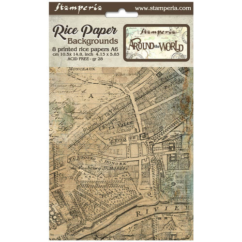 Stamperia - Around the World - A6 Assorted Rice Papers "Backgrounds" (8 Sheets)