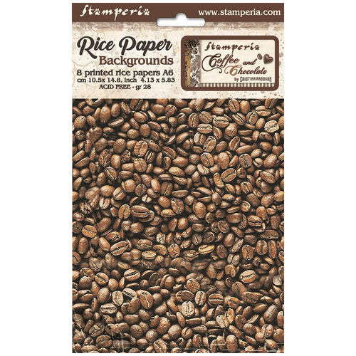 Stamperia - Coffee and Chocolate - A6 Assorted Rice Papeers "Backgrounds" (8 Sheets)