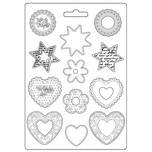 Stamperia - Blue Land / Roseland - Soft Mould A4 Size - Stars and Hearts