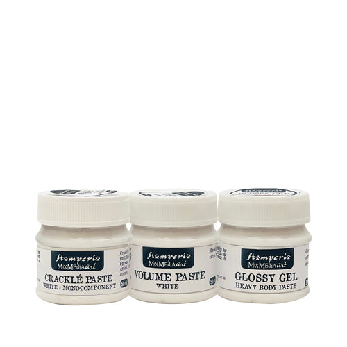 Stamperia - Mix Media Art - Selection Set - Crackle Paste, Volume Paste & Glossy Gel (50ml Pottles)