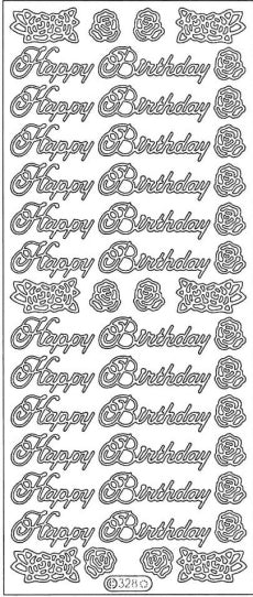 PeelCraft Stickers - Happy Birthday & Roses - Silver (PC328S)