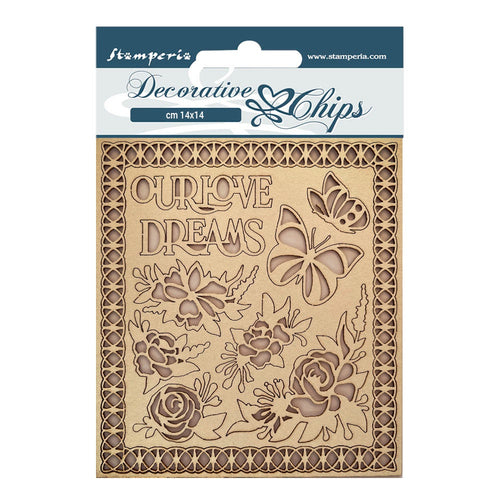Stamperia - Romantic Collection "Garden Of Promises" - Decorative Chips (14x14cm) "Our Love, Dreams"