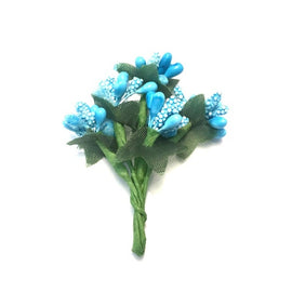 Artfull Stamens - Medium Beaded Cluster with Leaves - Bright Blue