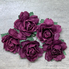 Cottage Roses - Burgundy 25mm (5pk)