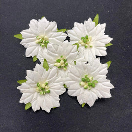 Green Tara Flowers - Poinsettias White with Green Centres 4cm (5pk)