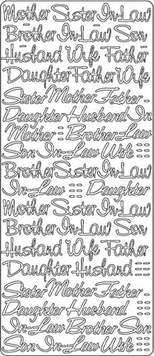 PeelCraft Stickers - Relations Assorted Text - Silver (PC2719S)