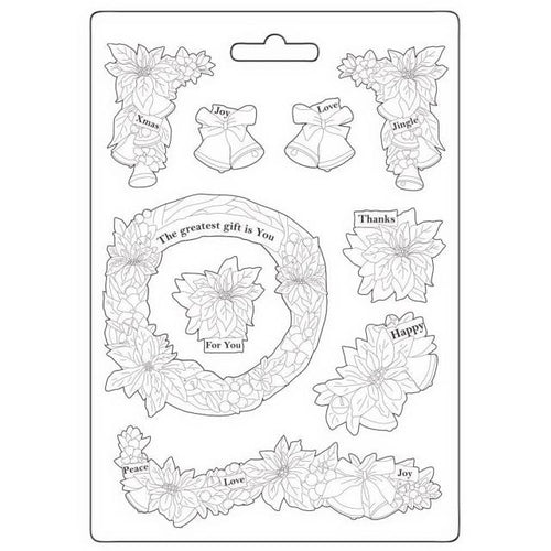 Stamperia - Christmas - Soft Mould A5 Size - Poinsettia & Garlands