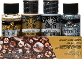 Plaid - Folk Art Acrylic Paint 2oz - Metallic Multi-Surface and Glitterific - Set of 4