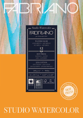 Fabriano -Studio Watercolour Pad - Hot Pressed A4 - 200gsm