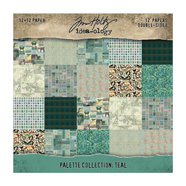 Tim Holtz Idea-ology - 12x12 Palette Collection - Teal (12 Papers)