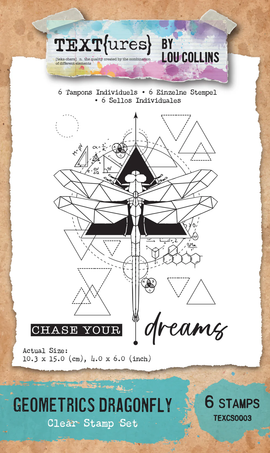 Arden Creative Studio - TEXT{ures} by Lou Collins - Geometrics Dragonfly - Clear Stamp Set (6pcs)