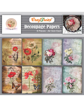 CraftTreat - Poppies & Roses - A4 Decoupage Paper (6 Sheets)