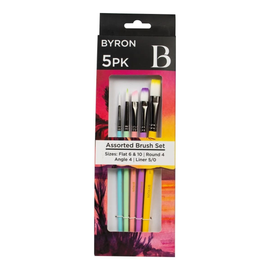 Jasart - Byron Pastel Paint Brush Set (5pc) - Flat, Round, Angle & Liner
