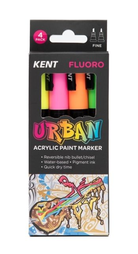 Kent - Urban Paint Markers - Fluoro - Super Fine - Pack of 4