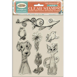 **Pre-Order** Stamperia - Furry Friends - Acrylic Stamp 14x18cm "Dog, Cat and Flowers" (ETA Beg Nov 25)