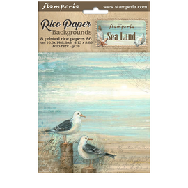 Stamperia - Sea Land - A6 Assorted Rice Papers "Backgrounds" (8 Sheets)