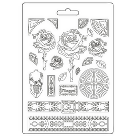 Stamperia - Sir Vagabond in Fantasy World - Soft Mould A4 Size - Mechanical Rose & Borders