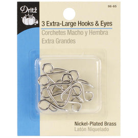 Dritz - Hooks & Eyes - Extra Large - Nickel Plated Brass
