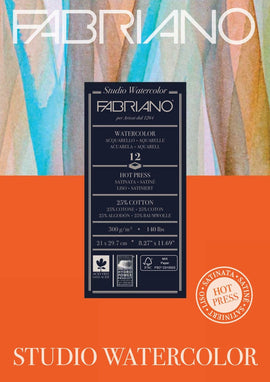 Fabriano -Studio Watercolour Pad - Hot Pressed A4 300gsm