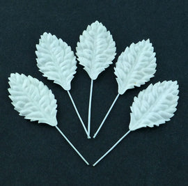 Mulberry Paper Leaves - White 30mm (With Stem 20pk)