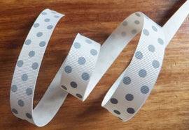 Berisfords Spotty Grosgrain Ribbon - Cream with Grey Spots
