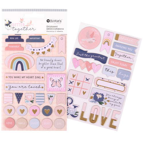 Rosie's Studio - Better Together - Chipboard Embellishments (41pc)
