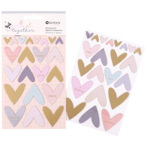 Rosie's Studio - Better Together - Chipboard Heart Embellishments (44pc)