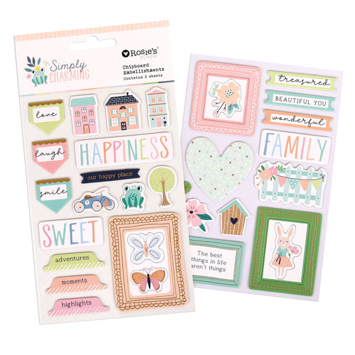 Rosie's Studio - Simply Charming - Chipboard Embellishments (32pc)
