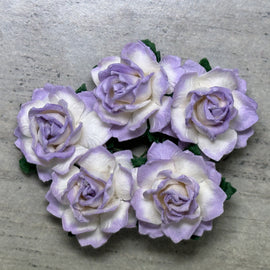 Cottage Roses - 2 Tone Lilac/White 25mm (5pk)