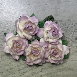 Cottage Roses - 2 Tone Mauve/White 25mm (5pk)