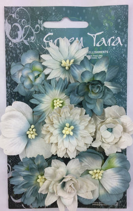 Green Tara Flowers - Cornflowers - Duck Egg Blue