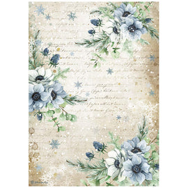 Stamperia - Romantic Collection "Cozy Winter" - A4 Rice Paper - Blue Flowers