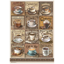 Stamperia - Coffee and Chocolate - A4 Rice Paper "Tags with Cups"